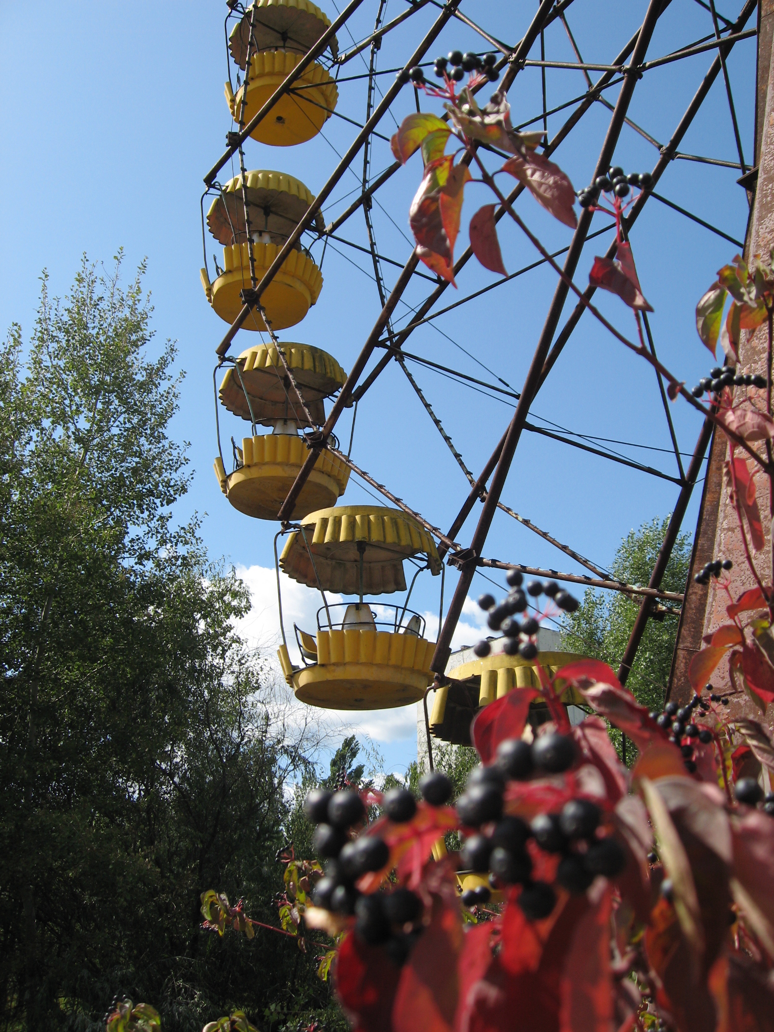 The iconic Ferris wheel inside the abandoned city of Pripyat near the damaged Chernobyl nuclear reactor.